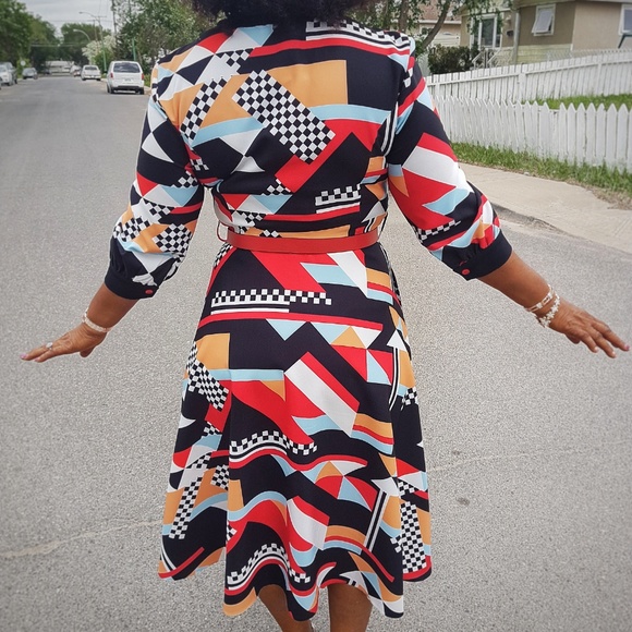 MULTI-PRINT SKATER DRESS- PLUS SIZES - Picture 2 of 4